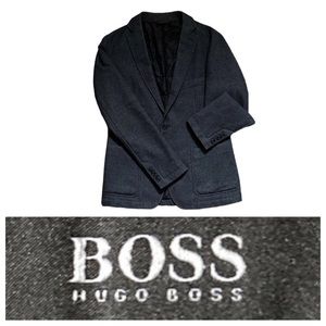 DESIGNER HUGO BOSS FINEST ITALIAN WOOL POLY CHARCOAL QUILTED LINING BLAZER COAT